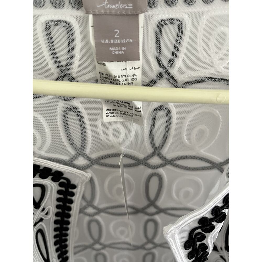 Chico's Traveler 2 (14-16) Jacket Black White Jacket Sheer Mesh Packaable NEW! - Picture 9 of 10
